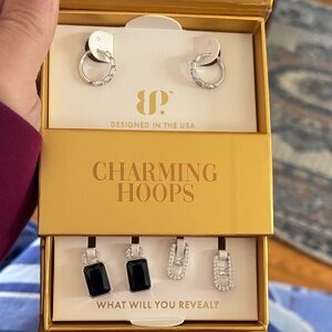 BP Silver and Black Hoop Earrings